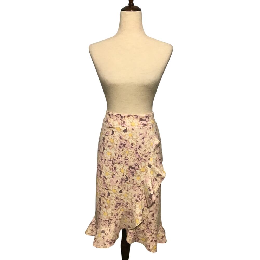 Anthropologie Floral A-Line Skirt - Pink and Yellow